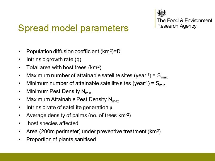 Spread model parameters • 