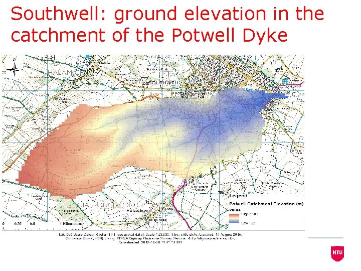 Southwell: ground elevation in the catchment of the Potwell Dyke 