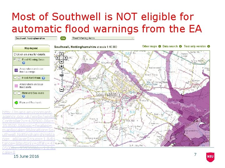 Most of Southwell is NOT eligible for automatic flood warnings from the EA http: