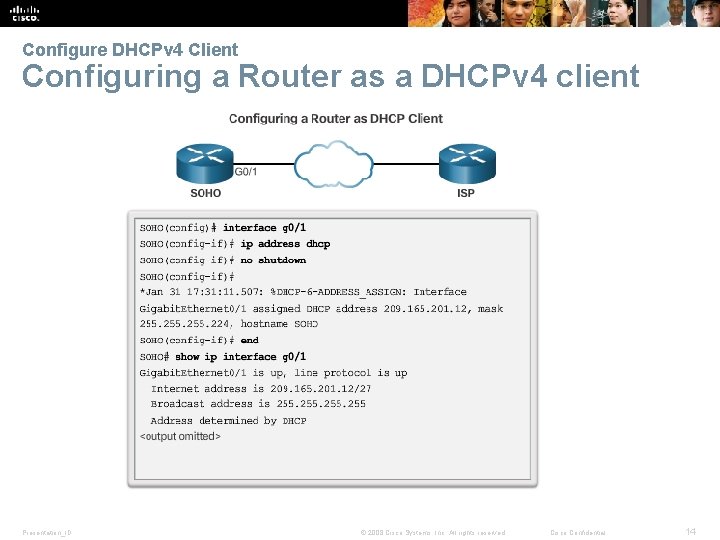 Configure DHCPv 4 Client Configuring a Router as a DHCPv 4 client Presentation_ID ©