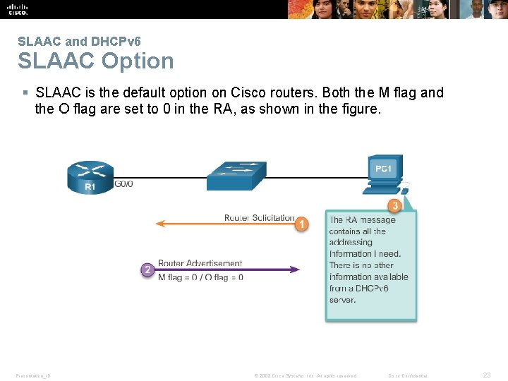 SLAAC and DHCPv 6 SLAAC Option § SLAAC is the default option on Cisco