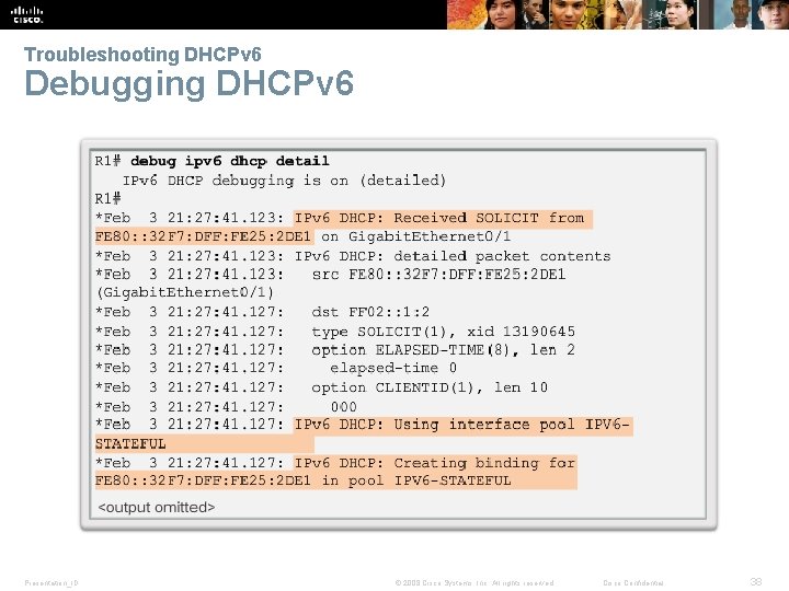 Troubleshooting DHCPv 6 Debugging DHCPv 6 Presentation_ID © 2008 Cisco Systems, Inc. All rights