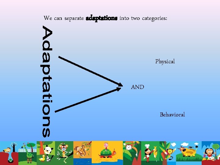 We can separate adaptations into two categories: Physical AND Behavioral 