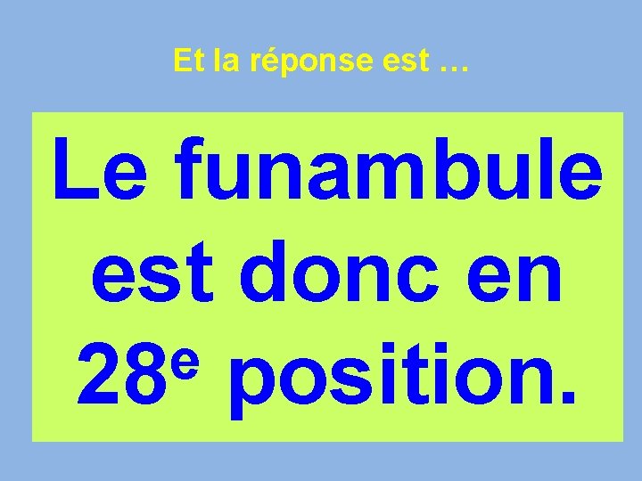 Et la réponse est … Le funambule est donc en e 28 position. 