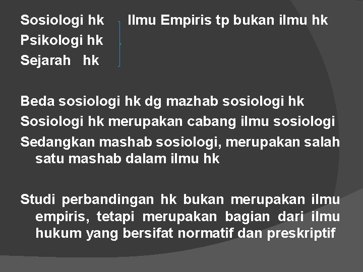 Sosiologi hk Psikologi hk Sejarah hk Ilmu Empiris tp bukan ilmu hk Beda sosiologi