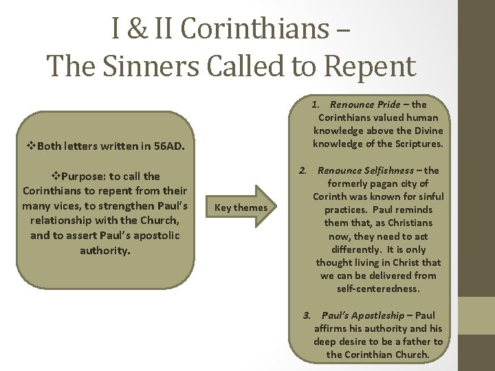 I & II Corinthians – The Sinners Called to Repent 1. Renounce Pride – I & II Corinthians – The Sinners Called to Repent 1. Renounce Pride –