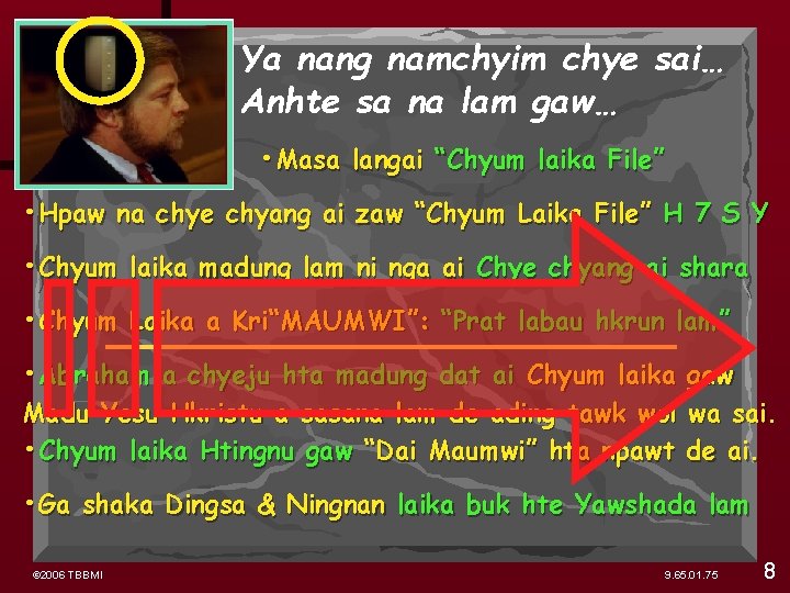 Ya nang namchyim chye sai… Anhte sa na lam gaw… • Masa langai “Chyum