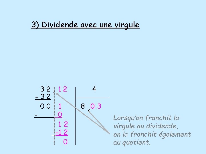 3) Dividende avec une virgule 32, 12 -32 00 1 0 12 -1 2