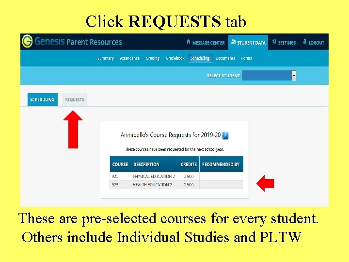 Click REQUESTS tab These are pre-selected courses for every student. Others include Individual Studies