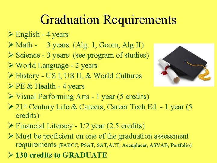 Graduation Requirements Ø English - 4 years Ø Math - 3 years (Alg. 1,
