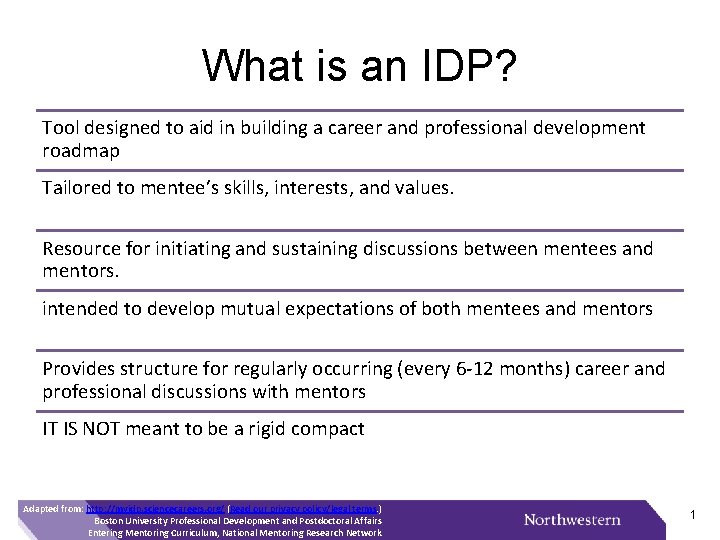 What is an IDP? Tool designed to aid in building a career and professional