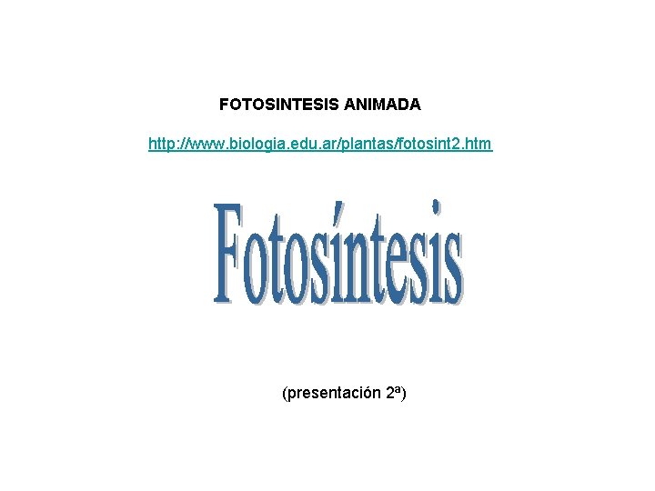 FOTOSINTESIS ANIMADA http: //www. biologia. edu. ar/plantas/fotosint 2. htm (presentación 2ª) 