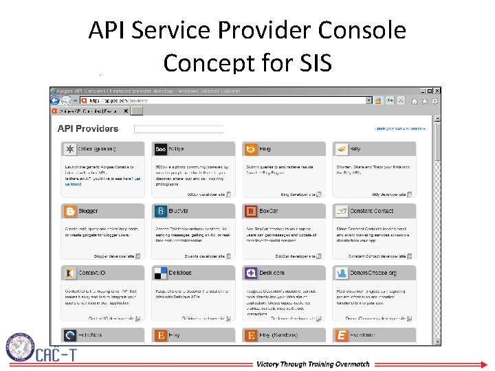 API Service Provider Console Concept for SIS 