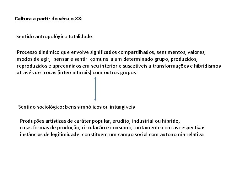 Cultura a partir do século XX: Sentido antropológico totalidade: Processo dinâmico que envolve significados