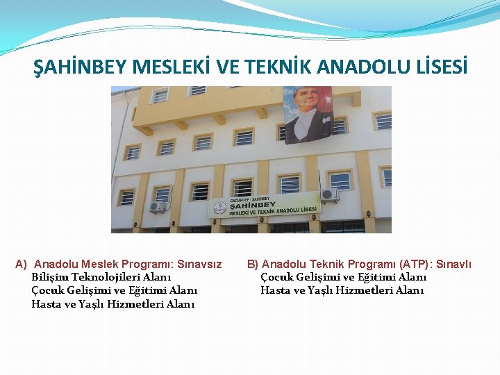 ŞAHİNBEY MESLEKİ VE TEKNİK ANADOLU LİSESİ A) Anadolu Meslek Programı: Sınavsız Bilişim Teknolojileri Alanı