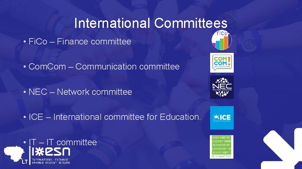 International Committees • Fi. Co – Finance committee • Com – Communication committee •