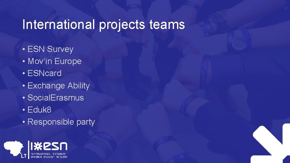 International projects teams • ESN Survey • Mov‘in Europe • ESNcard • Exchange Ability