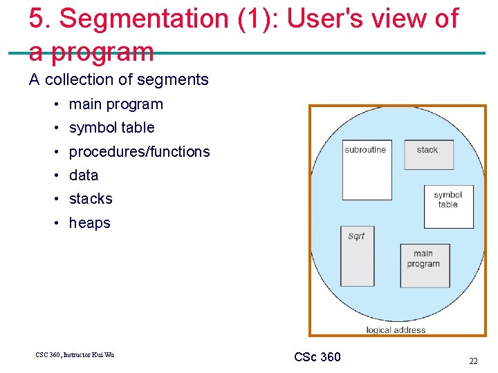 5. Segmentation (1): User's view of a program A collection of segments • main