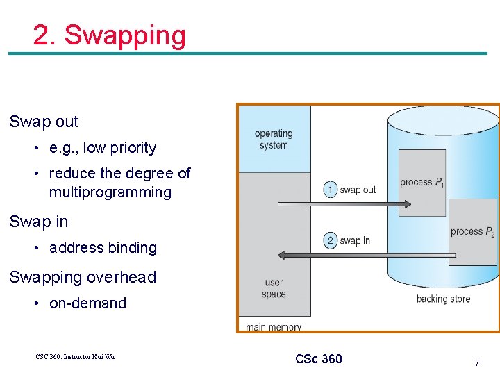 2. Swapping Swap out • e. g. , low priority • reduce the degree