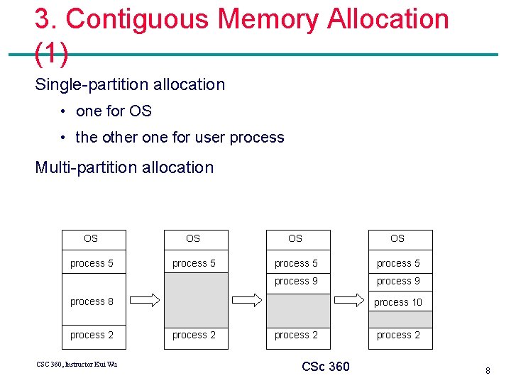 3. Contiguous Memory Allocation (1) Single-partition allocation • one for OS • the other