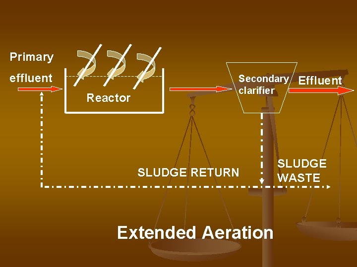 Primary effluent Reactor Secondary clarifier SLUDGE RETURN Extended Aeration Effluent SLUDGE WASTE 