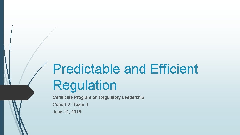 Predictable and Efficient Regulation Certificate Program on Regulatory Leadership Cohort V, Team 3 June