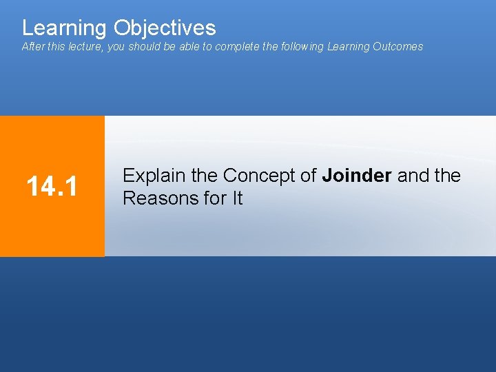 Learning Objectives After this lecture, you should be able to complete the following Learning