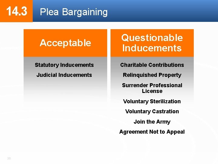 14. 3 Plea Bargaining Acceptable Questionable Inducements Statutory Inducements Charitable Contributions Judicial Inducements Relinquished