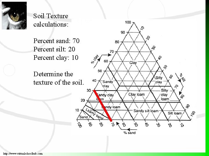 Soil Texture calculations: Percent sand: 70 Percent silt: 20 Percent clay: 10 Determine the