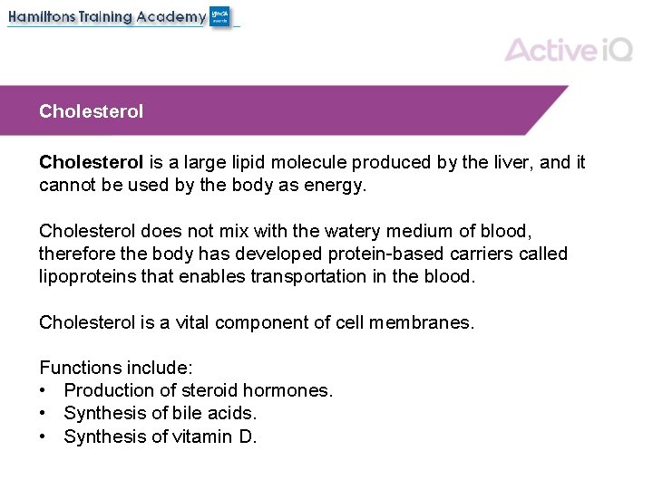 Cholesterol is a large lipid molecule produced by the liver, and it cannot be