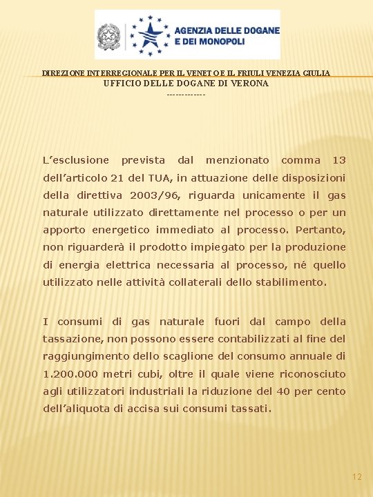 DIREZIONE INTERREGIONALE PER IL VENETO E IL FRIULI VENEZIA GIULIA UFFICIO DELLE DOGANE DI