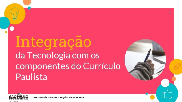 4 Integração da Tecnologia com os componentes do Currículo Paulista Diretoria de Ensino -