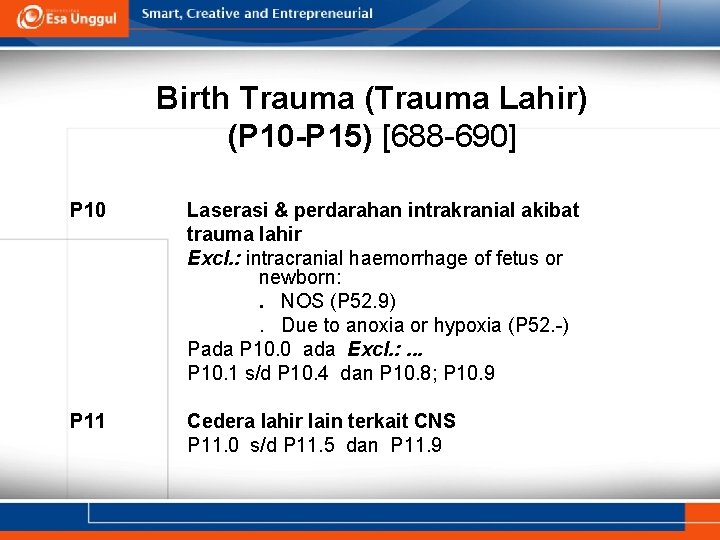 Birth Trauma (Trauma Lahir) (P 10 -P 15) [688 -690] P 10 Laserasi &