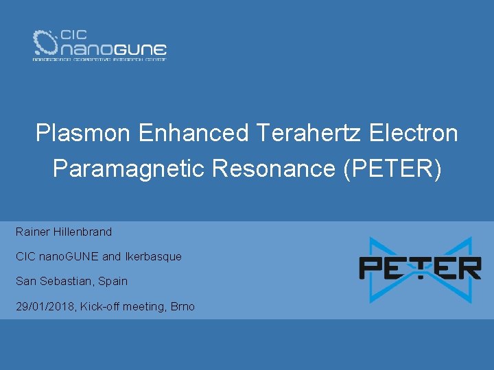 Plasmon Enhanced Terahertz Electron Paramagnetic Resonance (PETER) Rainer Hillenbrand CIC nano. GUNE and Ikerbasque