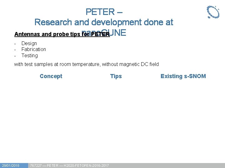 PETER – Research and development done at Antennas and probe tips nano. GUNE for