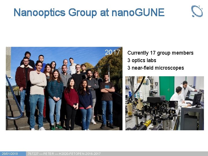 Nanooptics Group at nano. GUNE 2017 29/01/2018 767227 — PETER — H 2020 -FETOPEN-2016