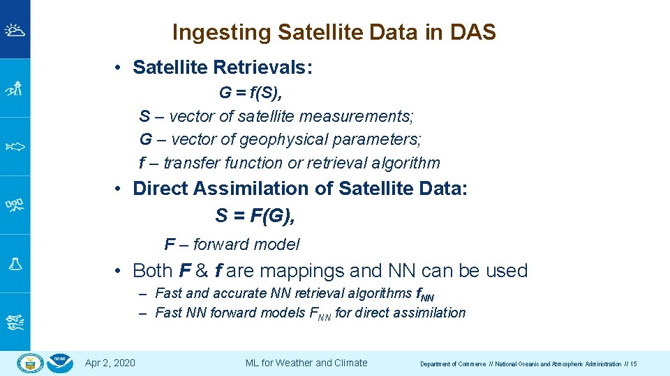 Ingesting Satellite Data in DAS • Satellite Retrievals: G = f(S), S – vector