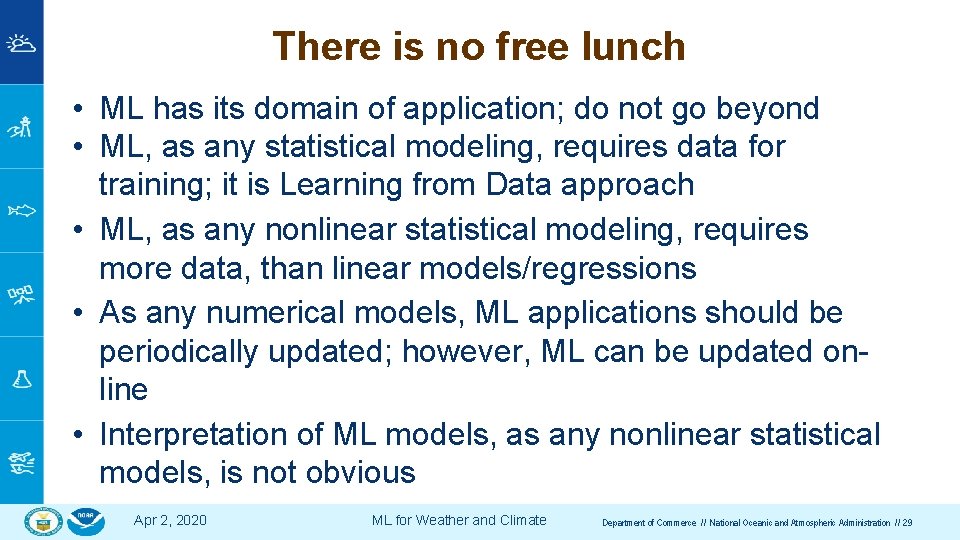 There is no free lunch • ML has its domain of application; do not