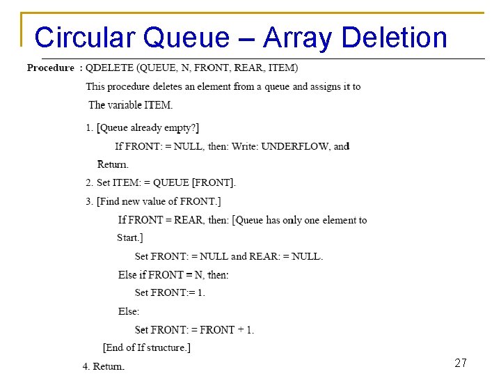 Circular Queue – Array Deletion 27 