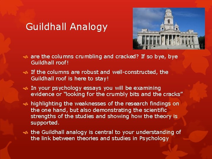Guildhall Analogy are the columns crumbling and cracked? If so bye, bye Guildhall roof!