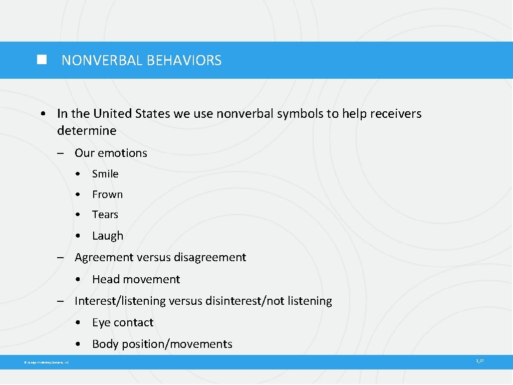  NONVERBAL BEHAVIORS • In the United States we use nonverbal symbols to help