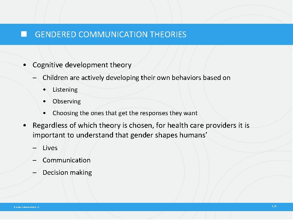  GENDERED COMMUNICATION THEORIES • Cognitive development theory – Children are actively developing their