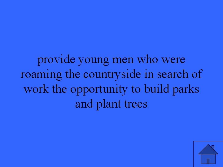 provide young men who were roaming the countryside in search of work the opportunity