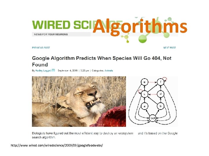 Algorithms http: //www. wired. com/wiredscience/2009/09/googlefoodwebs/ Algorithms http: //www. wired. com/wiredscience/2009/09/googlefoodwebs/