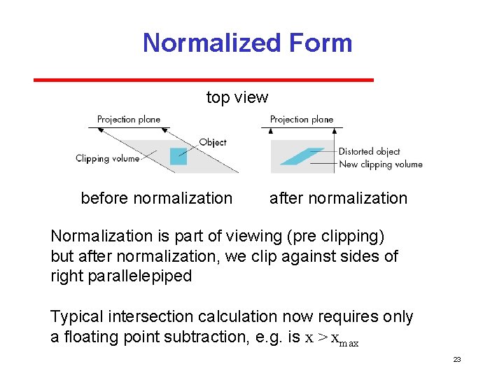 Normalized Form top view before normalization after normalization Normalization is part of viewing (pre