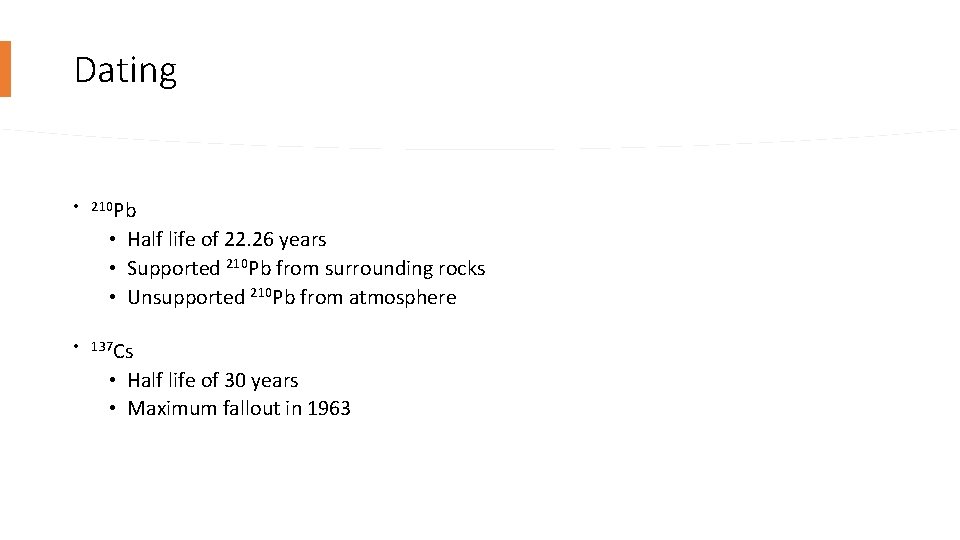 Dating • 210 Pb • Half life of 22. 26 years • Supported 210