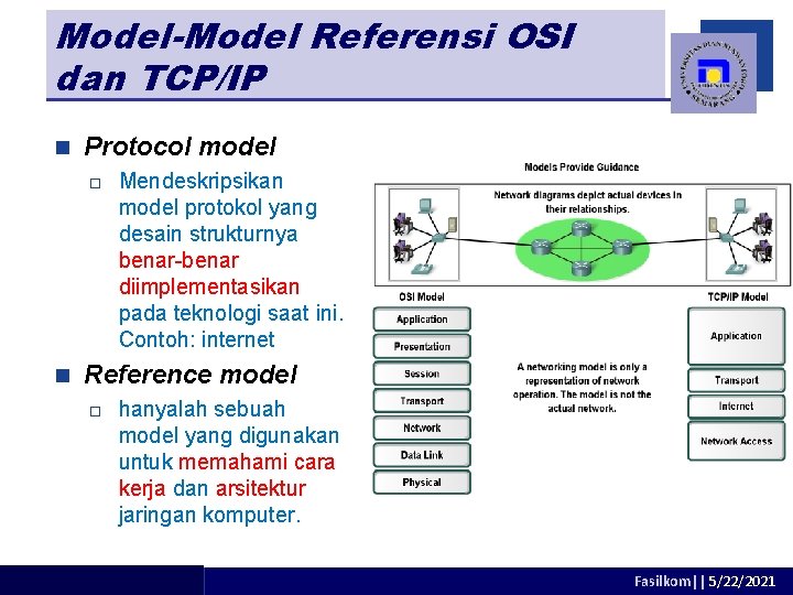 Model-Model Referensi OSI dan TCP/IP n Protocol model o n Mendeskripsikan model protokol yang