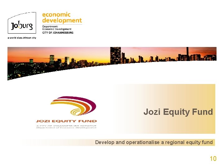 Organisational Structure of the Directorate Jozi Equity Fund Develop and operationalise a regional equity