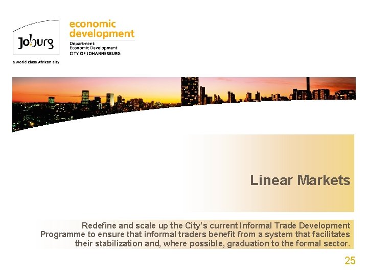 Linear Markets Organisational Structure of the Directorate Redefine and scale up the City’s current