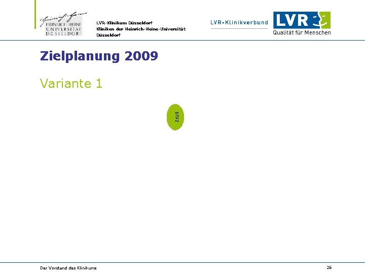 LVR-Klinikum Düsseldorf Kliniken der Heinrich-Heine-Universität Düsseldorf Zielplanung 2009 Variante 1 DTFZ Der Vorstand des